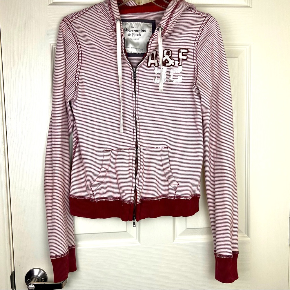 Stripped Distressed Abercrombie & Fitch Zip Up Hoodie